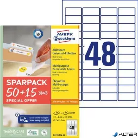   Etikett, univerzális, eltávolítható, 45,7x21,2 mm, AVERY ZWECKFORM, 'Sparpack', 3120 etikett/csomag