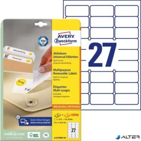   Etikett, univerzális, eltávolítható, 63,5x29,6 mm, AVERY ZWECKFORM, 810 etikett/csomag