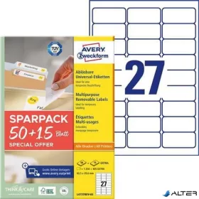   Etikett, univerzális, eltávolítható, 63,5x29,6 mm, AVERY ZWECKFORM, "Sparpack", 1755 etikett/csomag