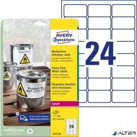   Etikett, 63,5x33,9 mm, poliészter, időjárásálló, AVERY ZWECKFORM, fehér, 480 etikett/csomag
