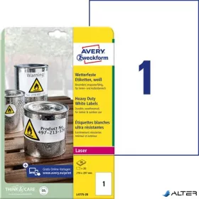   Etikett, 210x297 mm, poliészter, időjárásálló, 210x297 mm, AVERY ZWECKFORM, fehér, 20 etikett/csomag