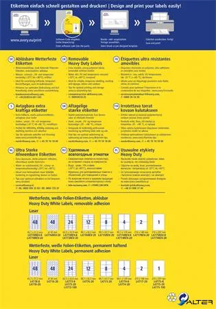 Etikett, 210x297 mm, poliészter, időjárásálló, etávolítható, AVERY ZWECKFORM, fehér, 20 etikett/csomag