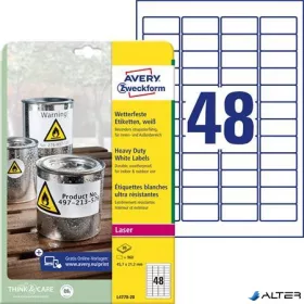   Etikett, 45,7x21,2 mm, poliészter, időjárásálló, AVERY ZWECKFORM, fehér, 960 etikett/csomag