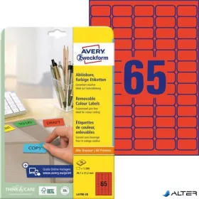   Etikett, univerzális, 38,1x 21,2mm, eltávolítható, kerekített sarkú, AVERY ZWECKFORM, 1300 etikett/csomag, piros