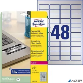   Etikett, 45,7x21,2 mm, poliészter, időjárásálló, AVERY ZWECKFORM, ezüst, 960 etikett/csomag