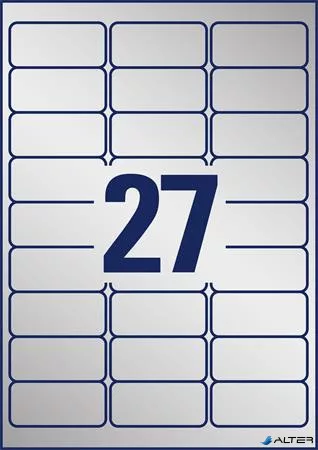 Etikett, 63,5x29,6 mm, poliészter, időjárásálló, AVERY ZWECKFORM, ezüst, 540 etikett/csomag