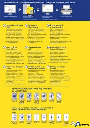 Etikett, 210x297 mm, poliészter, időjárásálló, AVERY ZWECKOFRM, ezüst, 20 etikett/csomag