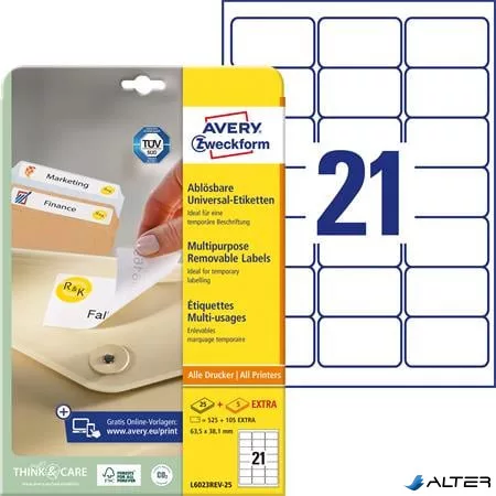 Etikett, univerzális, 63,5x38,1 mm, eltávolítható, kerekített sarkú, AVERY ZWECKFORM, 630 etikett/csomag