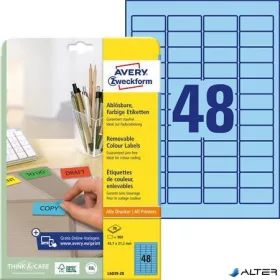   Etikett, univerzális, 45,7x21,2 mm, eltávolítható, kerekített sarkú, AVERY ZWECKFORM, 960 etikett/csomag, kék