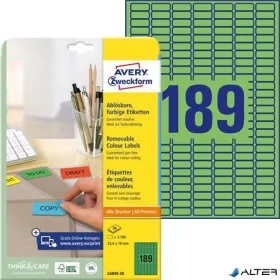   Etikett, univerzális, 25,4x10 mm, eltávolítható, kerekített sarkú, AVERY ZWECKFORM, 3780 etikett/csomag, zöld
