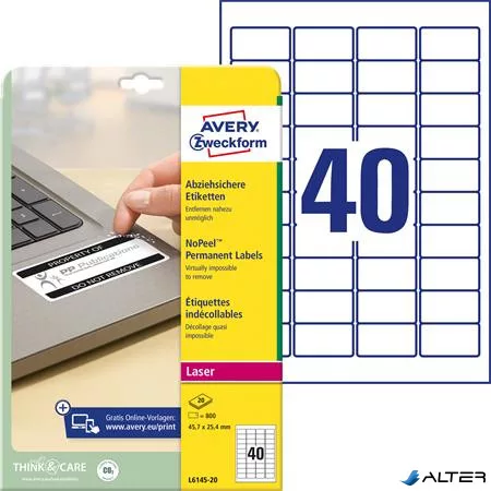 Etikett, eltávolíthatatlan, 45,7x25,4 mm, AVERY ZWECKFORM, 800 etikett/csomag