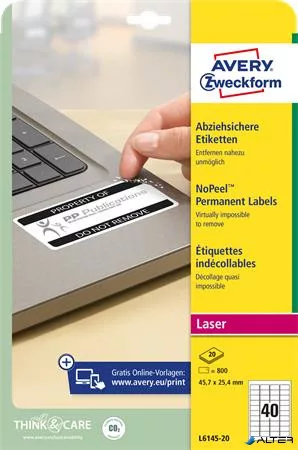 Etikett, eltávolíthatatlan, 45,7x25,4 mm, AVERY ZWECKFORM, 800 etikett/csomag