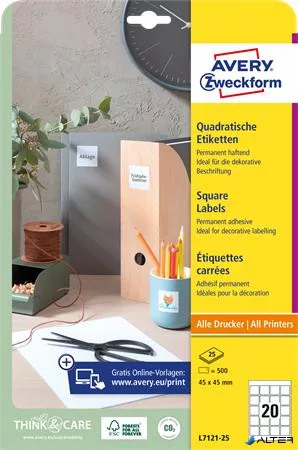Etikett, univerzális, 45x45 mm, AVERY ZWECKFORM, 500 etikett/csomag