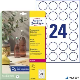   Etikett, 40 mm, kör, poliészter, AVERY ZWECKFORM, átlátszó, 600 etikett/csomag