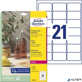   Etikett, 63,5x38,1 mm, poliészter, AVERY ZWECKFORM, átlátszó, 525 etikett/csomag