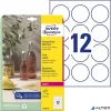 Etikett, 60 mm, kör, poliészter, AVERY ZWECKFORM, átlátszó, 300 etikett/csomag