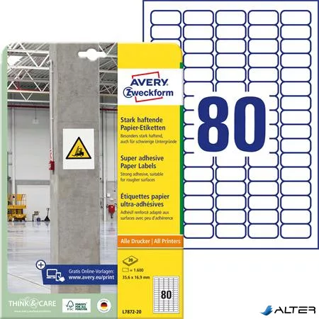 Etikett, univerzális, 35,6x16,9 mm, extra erős, AVERY ZWECKFORM, 1600 etikett/csomag