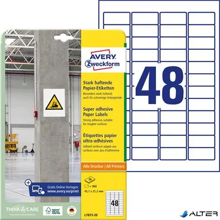 Etikett, univerzális, 45,7x21,2 mm, extra erős, AVERY ZWECKFORM, 960 etikett/csomag