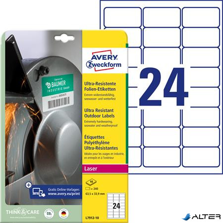 Etikett, univerzális, 63,5x33,9 mm, extra erős, polietilén, AVERY ZWECKFORM, 240 etikett/csomag
