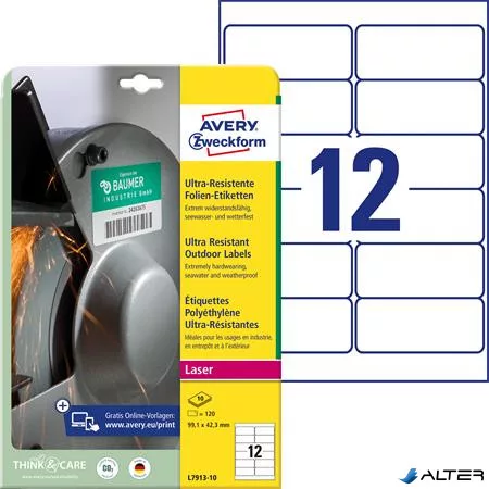 Etikett, univerzális, 99,1x42,3 mm, extra erős, polietilén, AVERY ZWECKFORM, 120 etikett/csomag