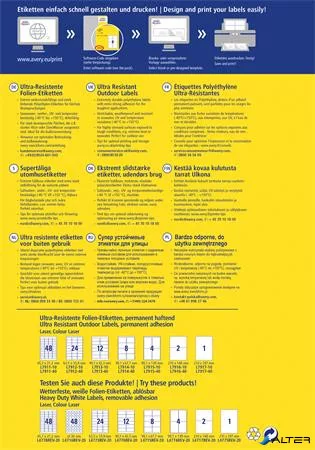 Etikett, univerzális, 210x297 mm, extra erős, polietilén, AVERY ZWECKFORM, 10 etikett/csomag