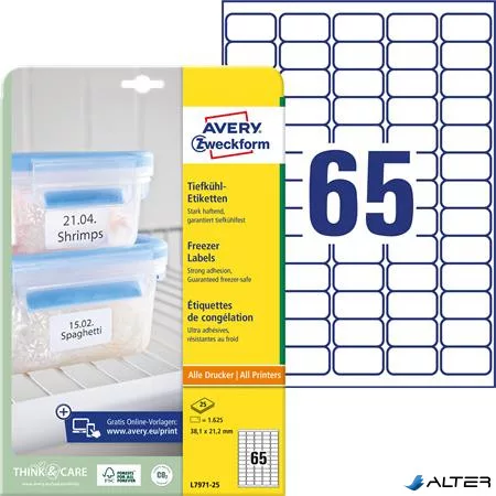 Etikett, 38,1x21,2 mm, fagyasztható, AVERY ZWECKFORM, 1625 etikett/csomag