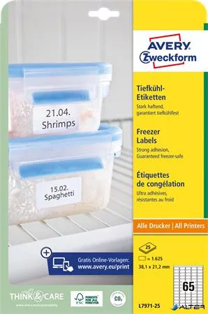 Etikett, 38,1x21,2 mm, fagyasztható, AVERY ZWECKFORM, 1625 etikett/csomag