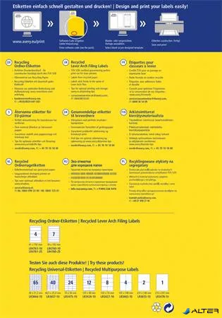 Iratrendező etikett, univerzális, 61x192 mm, újrahasznosított, AVERY ZWECKFORM, 40 etikett/csomag