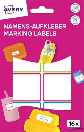 Címke, műanyag, iskolai, 46x33 mm, kézzel írható, AVERY ZWECKFORM, színes, 16 címke/csomag