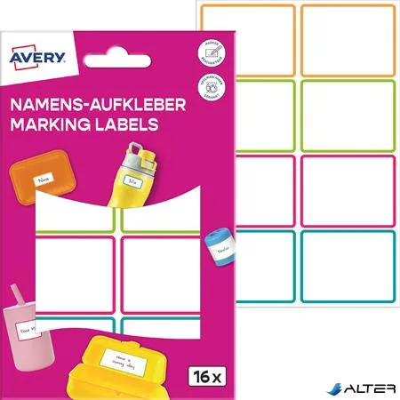 Címke, műanyag, iskolai, 46x33 mm, kézzel írható, AVERY ZWECKFORM, színes, 16 címke/csomag