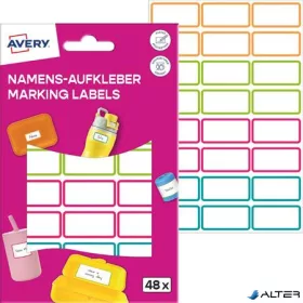   Címke, műanyag, iskolai, 31x15 mm, kézzel írható, AVERY ZWECKFORM, színes, 48 címke/csomag