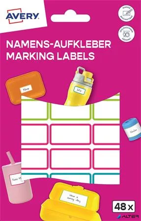 Címke, műanyag, iskolai, 31x15 mm, kézzel írható, AVERY ZWECKFORM, színes, 48 címke/csomag