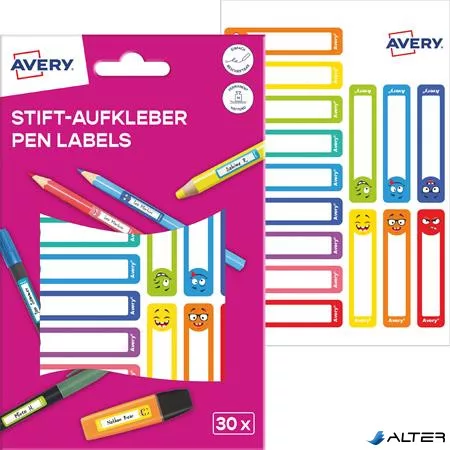 Etikett, tollcímke, 50x10 mm, kézzel írható, AVERY ZWECKFORM, vicces-színes, 30 etikett/csomag