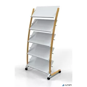 Katalógustartó, mobil, 5x3 rekeszes, ALBA, fa/fehér