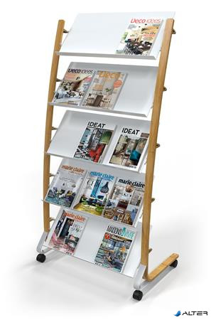 Katalógustartó, mobil, 5x3 rekeszes, ALBA, fa/fehér