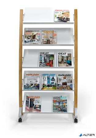 Katalógustartó, mobil, 5x3 rekeszes, ALBA, fa/fehér