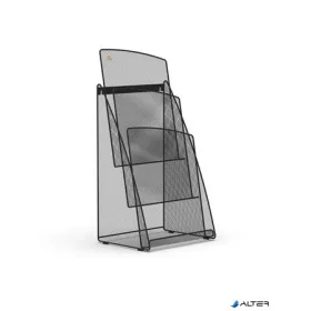   Prospektustartó, fémhálós, asztali, álló, A4, 3 rekesz, ALBA, fekete