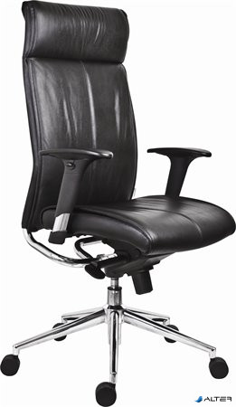 Főnöki szék, bőrborítás, ezüst színű lábkereszt, 'Chicago 600 Adj', fekete