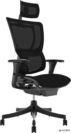Főnöki szék, állítható karfával, feszített hálós háttámla, fekete lábkereszt "Mirus", fekete