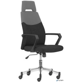   Irodai forgószék, króm lábkereszt,fejtámasz, "Sterling", fekete-szürke