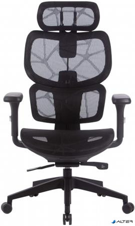 Irodai forgószék, hálós ülőlap és háttámla, fekete műanyag lábkereszt, "Humantech", fekete