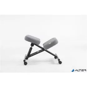   Térdeplőszék, gázliftes, szürke szövetborítás, fekete fém váz