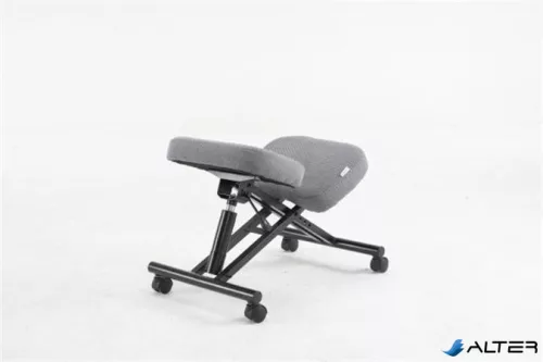 Térdeplőszék, gázliftes, szürke szövetborítás, fekete fém váz