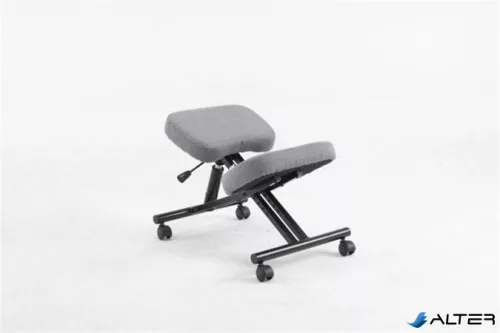 Térdeplőszék, gázliftes, szürke szövetborítás, fekete fém váz