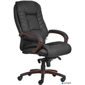   Főnöki szék, valódi bőr kárpitborítás, festett, fa utánzatú műanyag lábkereszt, "Buffalo HX", fekete