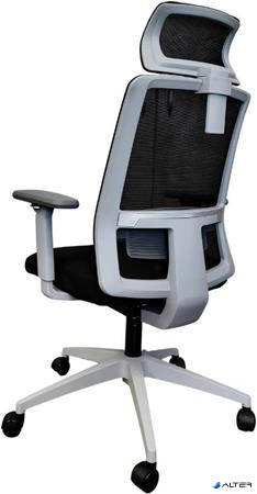 Irodai forgószék, fekete hálós háttámla, szövet ülőlap, szürke műanyag váz és lábkereszt,"Delfo"