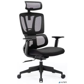   Irodai forgószék, fekete hálós háttámla, fekete szövet ülőlap, fekete műanyag váz és lábkereszt, "Famora"