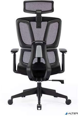 Irodai forgószék, fekete hálós háttámla, fekete szövet ülőlap, fekete műanyag váz és lábkereszt, "Famora"