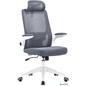   Irodai forgószék, szürke hálós háttámla, szürke szövetborítás, fehér műanyag váz és lábkererszt, "Mulberry"