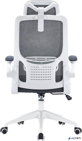 Irodai forgószék, szürke hálós háttámla, szürke szövetborítás, fehér műanyag váz és lábkererszt, "Mulberry"